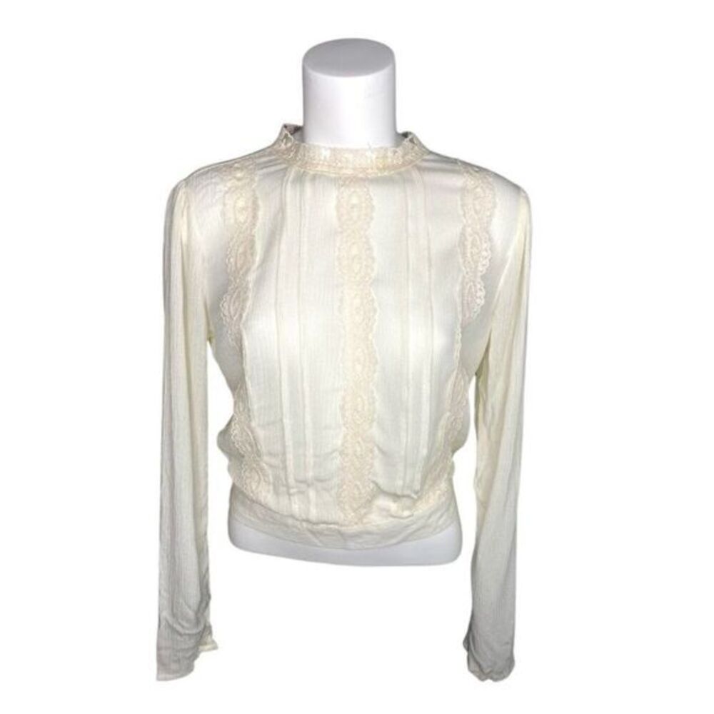Juniors' Blouse Top Tie-Back Crochet XS Ivory